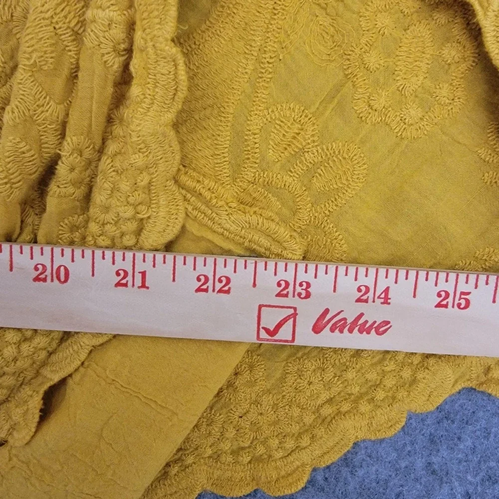 Anthropologie Solitaire Blouse Womens M Yellow Embroidered Boho Peasant Crochet - Picture 9 of 11